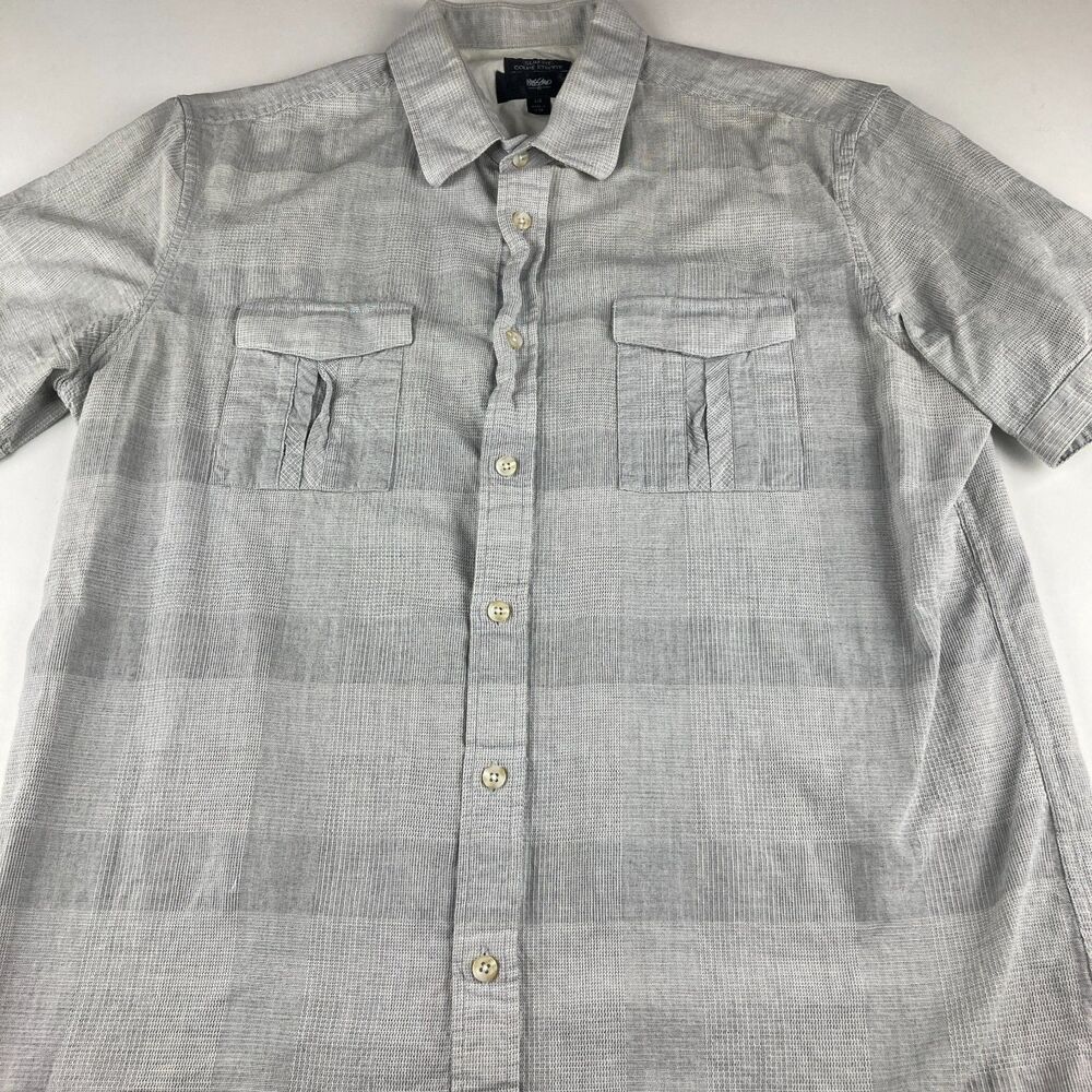 Mossimo Shirt Mens Large Slim Fit Gray Plaid Dual Pocket Short Sleeve Cotton
